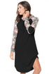 Sexy Black Floral Sleeve Shift Hoodie Dress